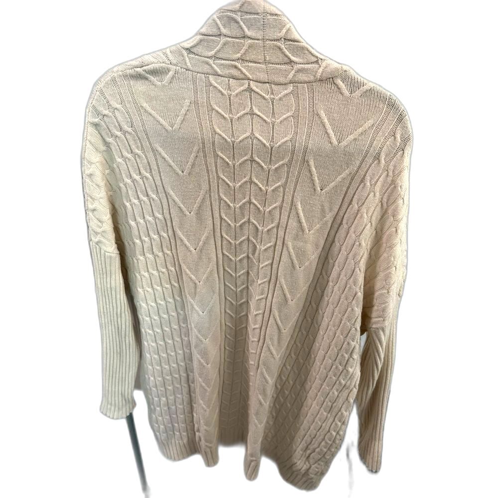 Cyrus Women Medium Cable Knit long Cardigan Sweater Oversized Ivory Beige - Picture 3 of 10